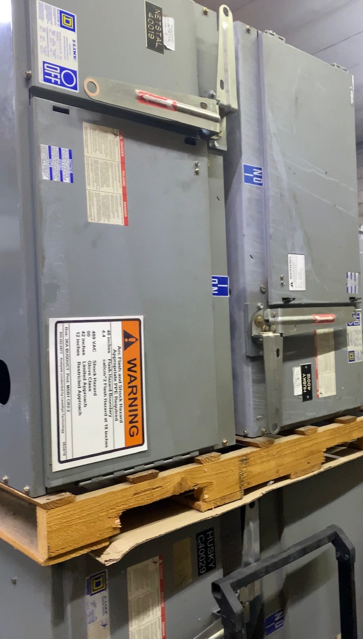 Used bus plugs on a pallet ready for shipment